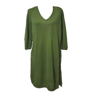 J. Jill green v-neck linen blend side slit dress